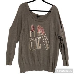 Torrid Gray Sweater With Sequin Lipsticks Size 3 (22/24) In Used Condition.